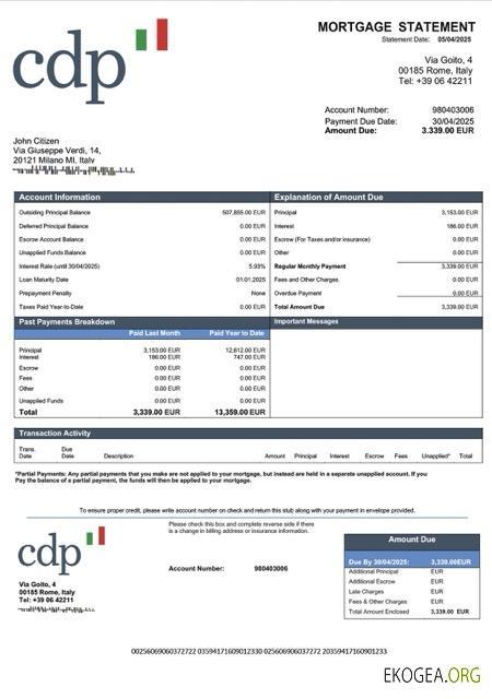 Italie Cassa Depositi e Prestiti relevé hypothécaire Modèle Word et PDF